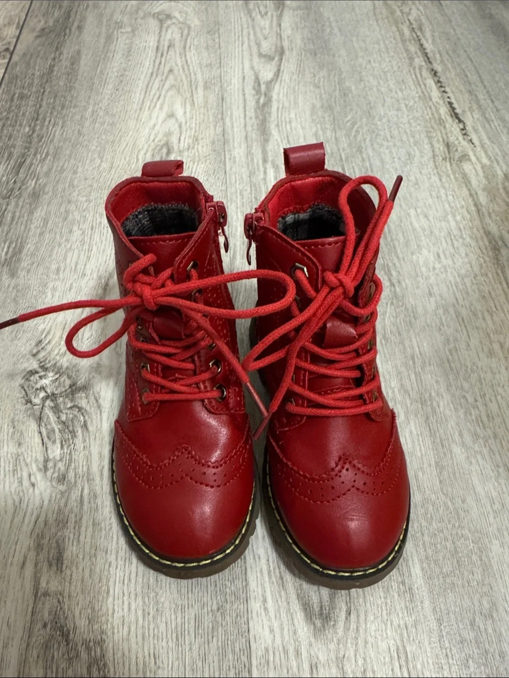 Kids Red Lace-Up Ankle Boots